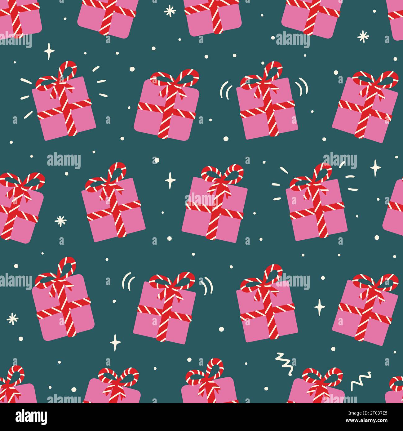 Weihnachtsgeschenkboxen Vektormuster im Retro-Stil. Nahtloser Hintergrund mit Geschenkboxen mit Schleifen. . Vektorabbildung Stock Vektor