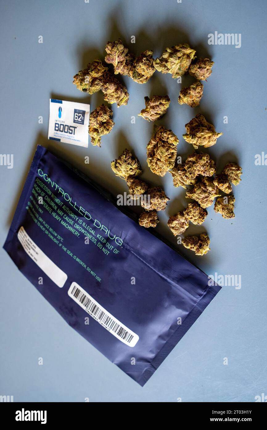 Medizinisch verordnetes Cannabis, das in Kanada angebaut und verpackt und für australische Verwendung importiert wird Stockfoto