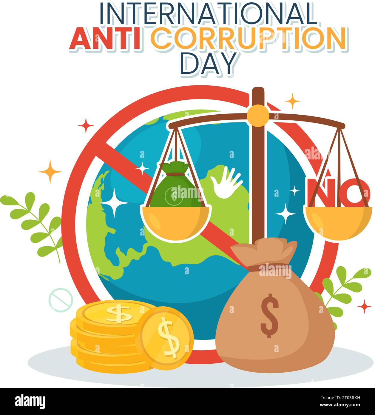 Anti-Korruptions-Tag-Vektor-Illustration am 9. Dezember mit Stop Give Money und Münze Dollar mit einem Prohibition Sign in Flat Cartoon Hintergrund Design Stock Vektor