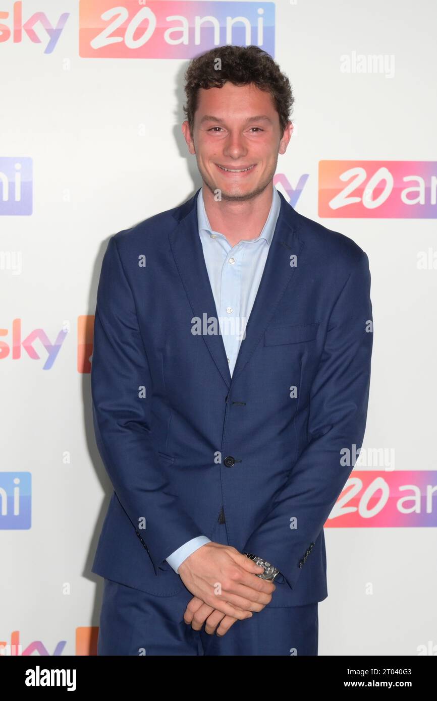 Rom, Italien. Oktober 2023. Filippo Tortu nimmt am Fotoruf der Veranstaltung Sky 20 anni in der Terme di Diocleziano Teil. (Foto: Mario Cartelli/SOPA Images/SIPA USA) Credit: SIPA USA/Alamy Live News Stockfoto