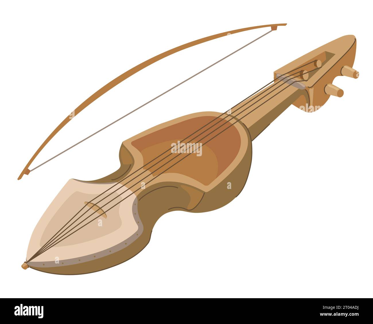 Sarangi ist das nationale Musikinstrument Nepals. Vektor. Antike Violine aus Holz mit vier Saiten. Stock Vektor