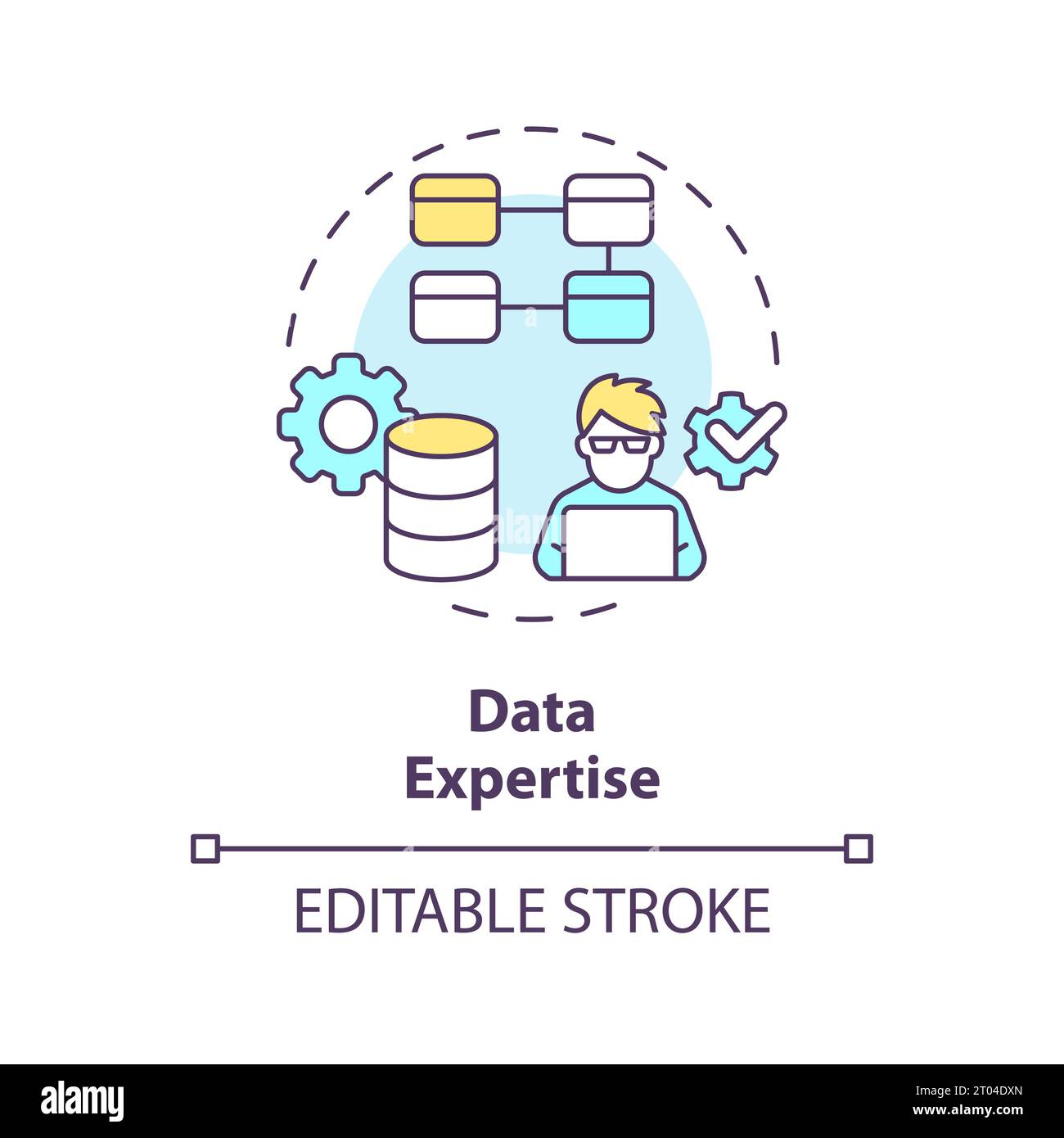 2D farbenfrohes Konzept für das Know-how-Symbol für dünne Linien Stock Vektor