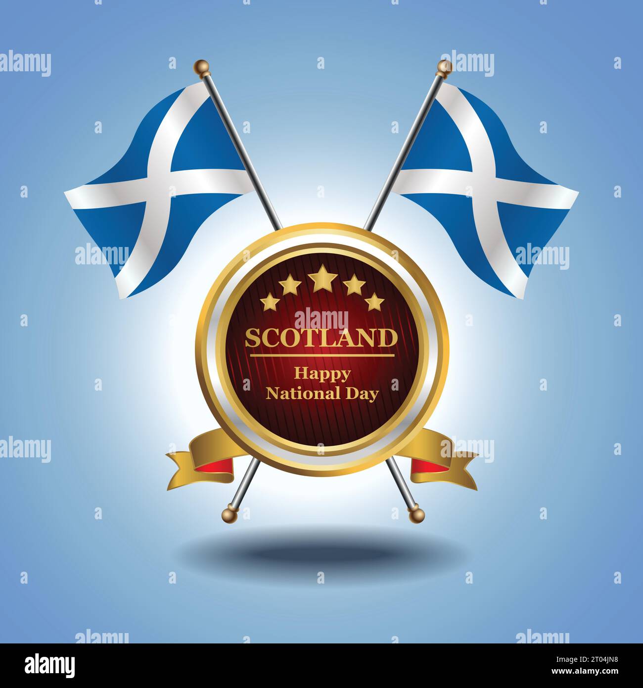 Kleine Nationalflagge von Schottland auf Circle mit garadasiblauem Hintergrund Stock Vektor