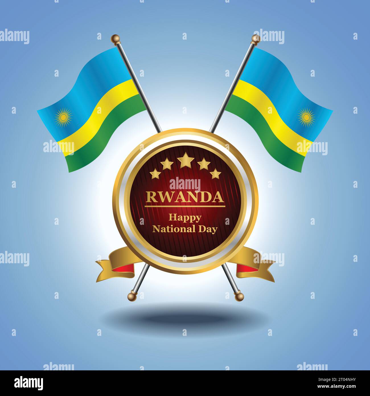 Kleine Nationalflagge von Ruanda auf dem Kreis mit garadasi blauem Hintergrund Stock Vektor