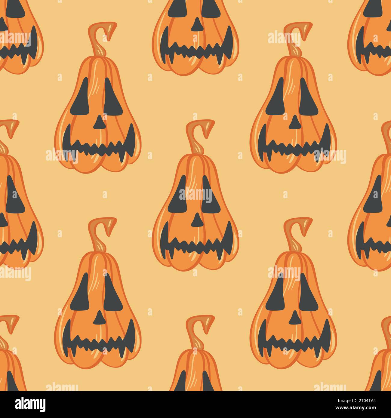 Süßes, nahtloses Kürbismuster für Halloween. Herbstlicher orangefarbener Hintergrund mit Kürbis. Farbenfroher Druck für Textilien, Papier, Verpackung und Design Stock Vektor