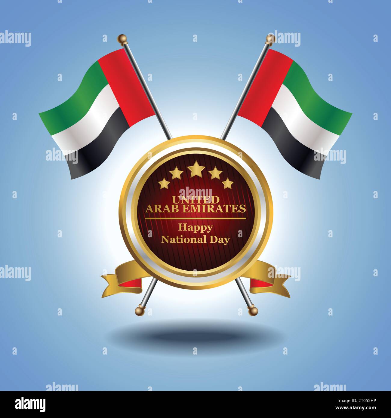 Kleine Nationalflagge der Vereinigten Arabischen Emirate auf dem Kreis mit garadasi blauem Hintergrund Stock Vektor
