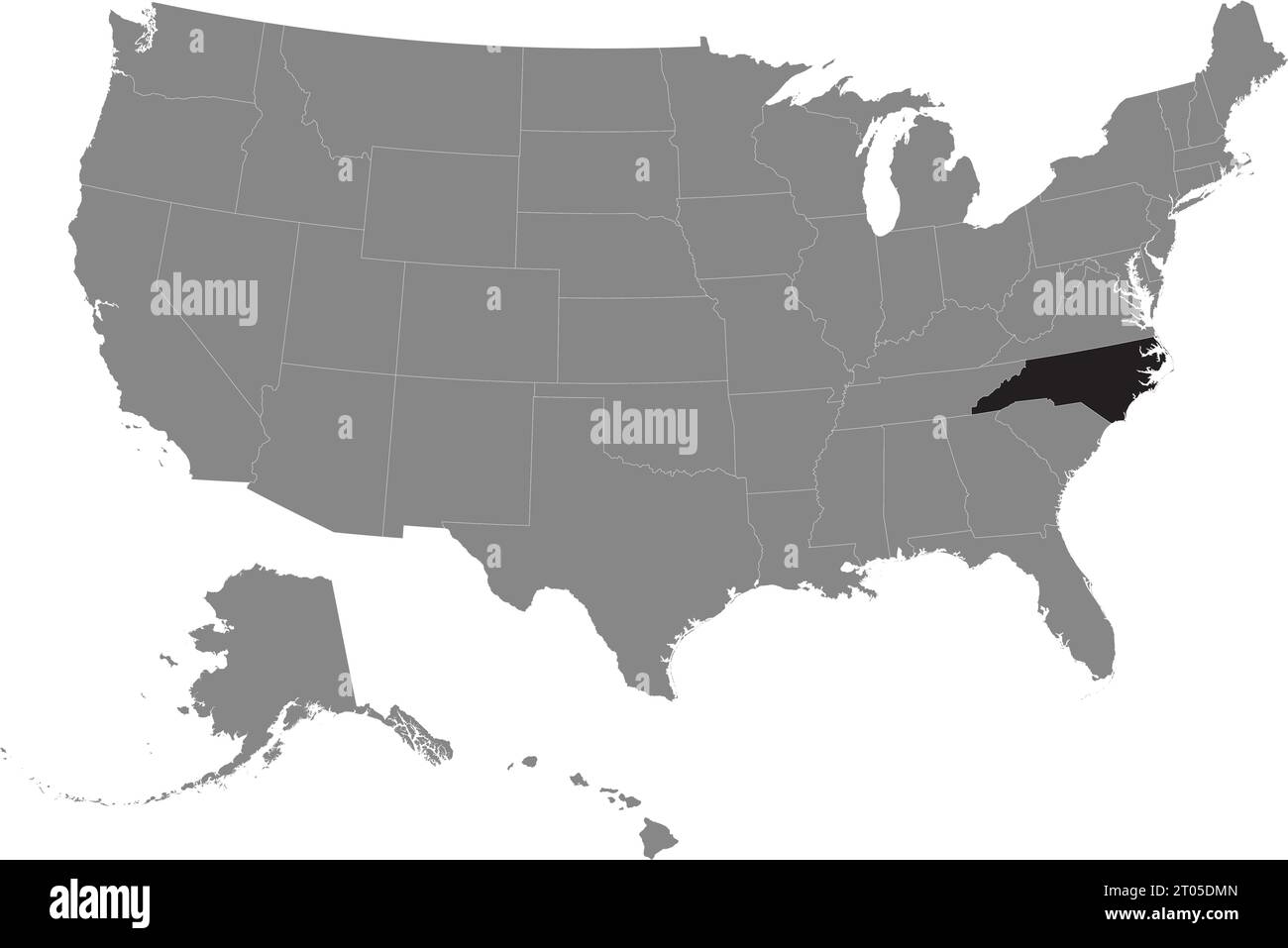 Schwarze CMYK-Bundeskarte von NORTH CAROLINA in detaillierter grauer, leerer politischer Karte der Vereinigten Staaten von Amerika auf transparentem Hintergrund Stock Vektor