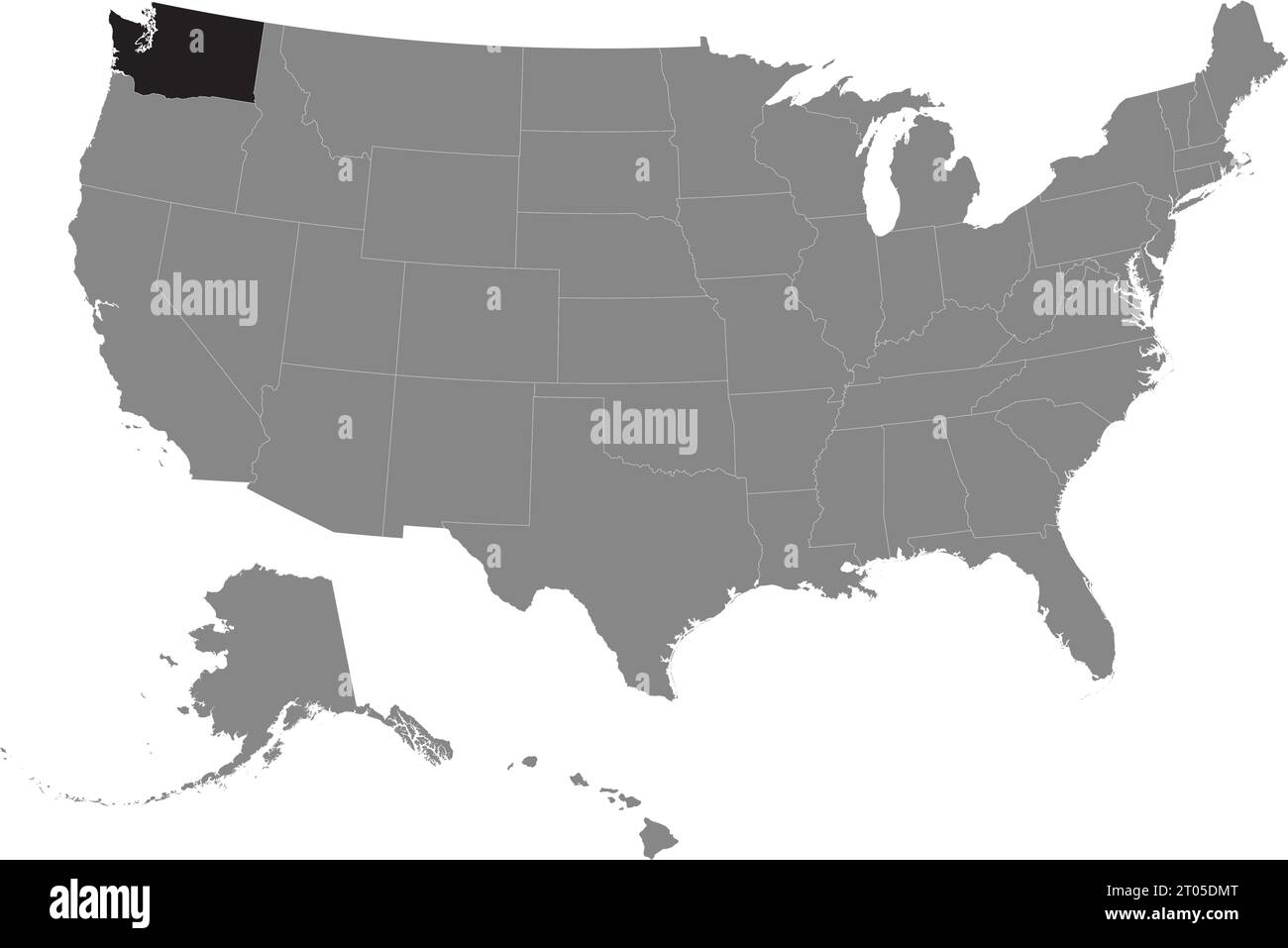 Schwarze CMYK-Bundeskarte von WASHINGTON in detaillierter grauer, leerer politischer Karte der Vereinigten Staaten von Amerika auf transparentem Hintergrund Stock Vektor