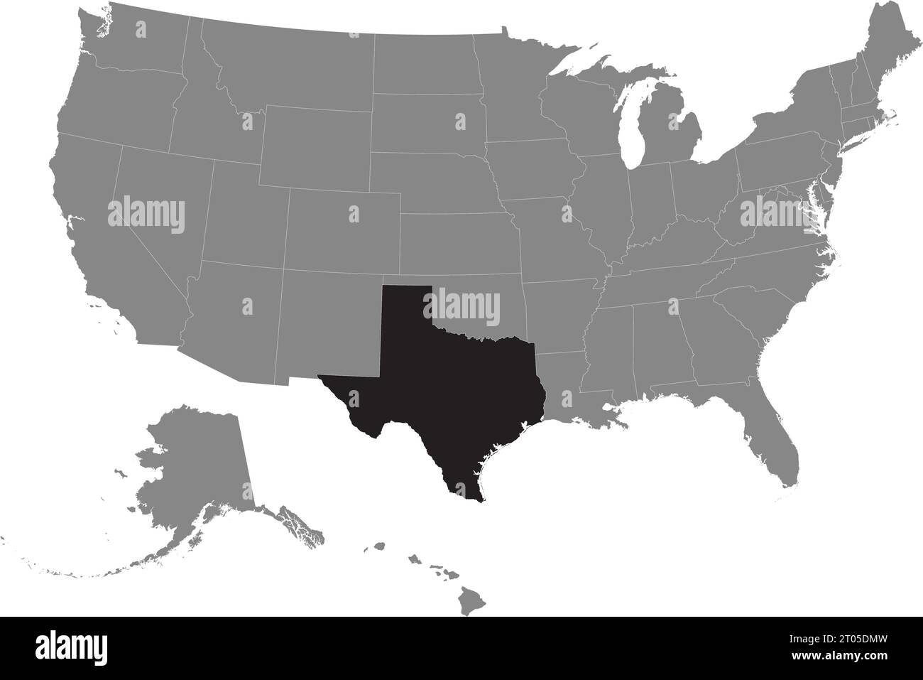 Schwarze CMYK-Bundeskarte von TEXAS im Inneren detaillierte graue leere politische Karte der Vereinigten Staaten von Amerika auf transparentem Hintergrund Stock Vektor