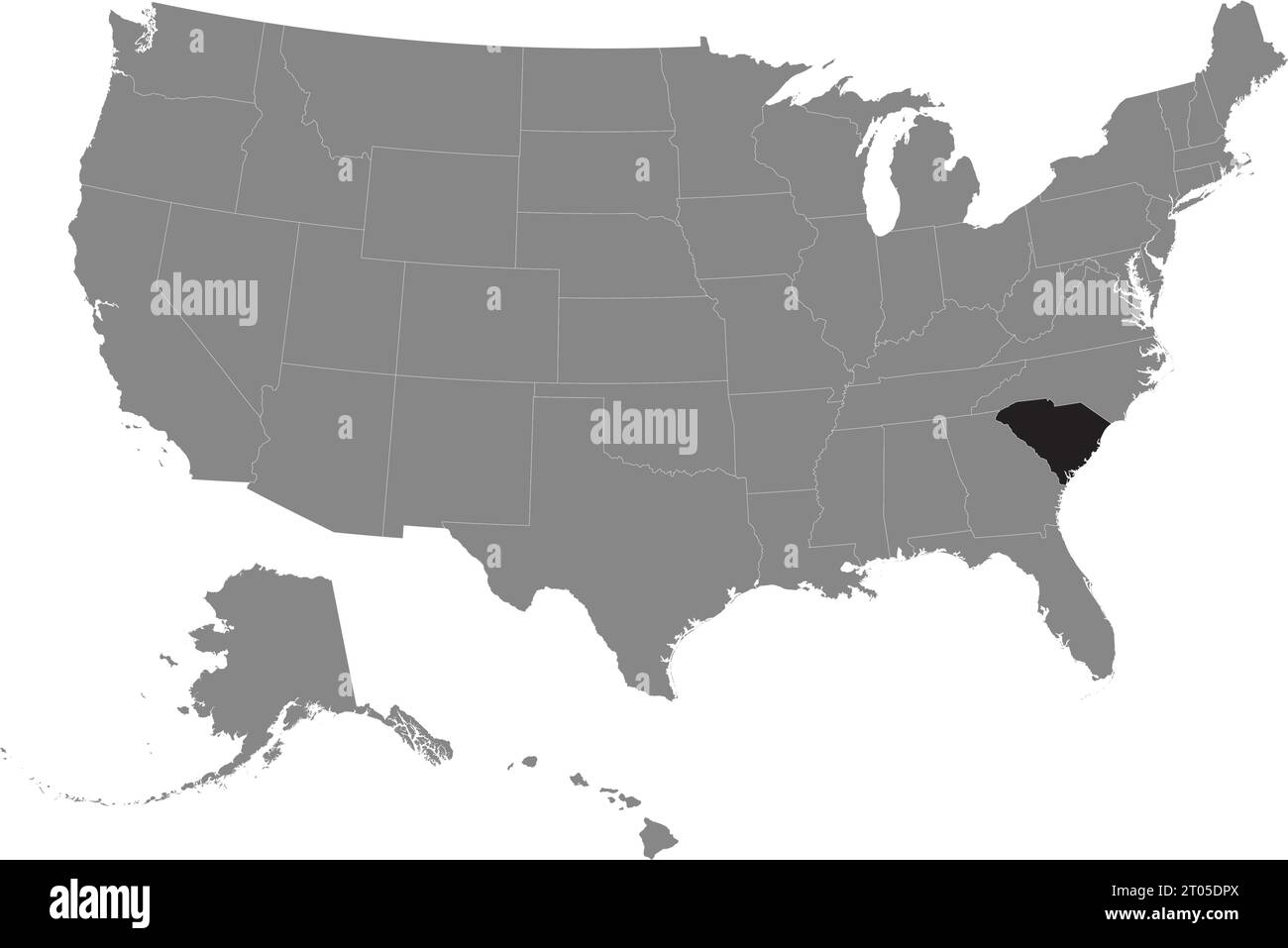 Schwarze CMYK-Bundeskarte von SOUTH CAROLINA in detaillierter grauer, leerer politischer Karte der Vereinigten Staaten von Amerika auf transparentem Hintergrund Stock Vektor