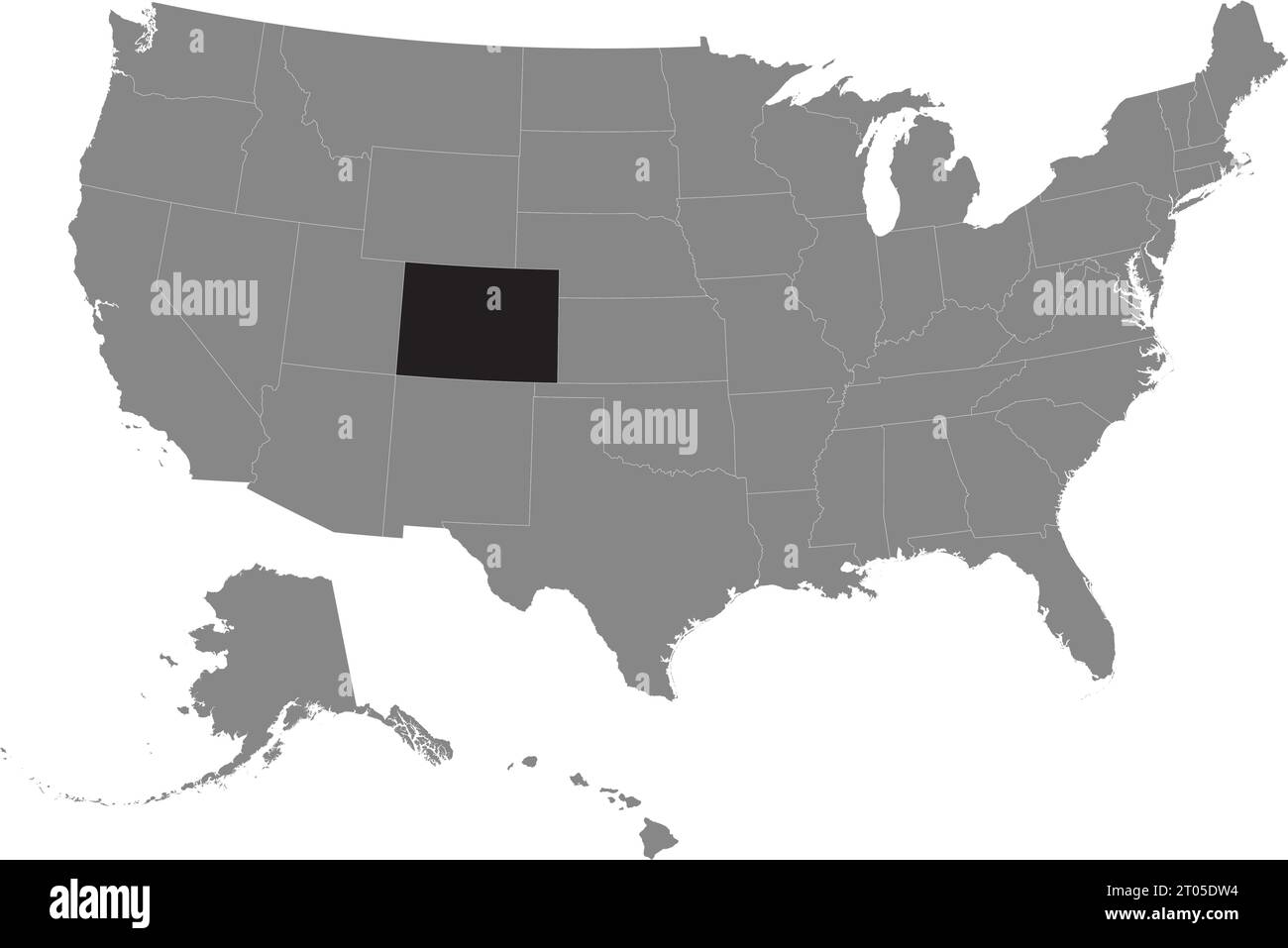 Schwarze CMYK-Bundeskarte von COLORADO in detaillierter grauer, leerer politischer Karte der Vereinigten Staaten von Amerika auf transparentem Hintergrund Stock Vektor