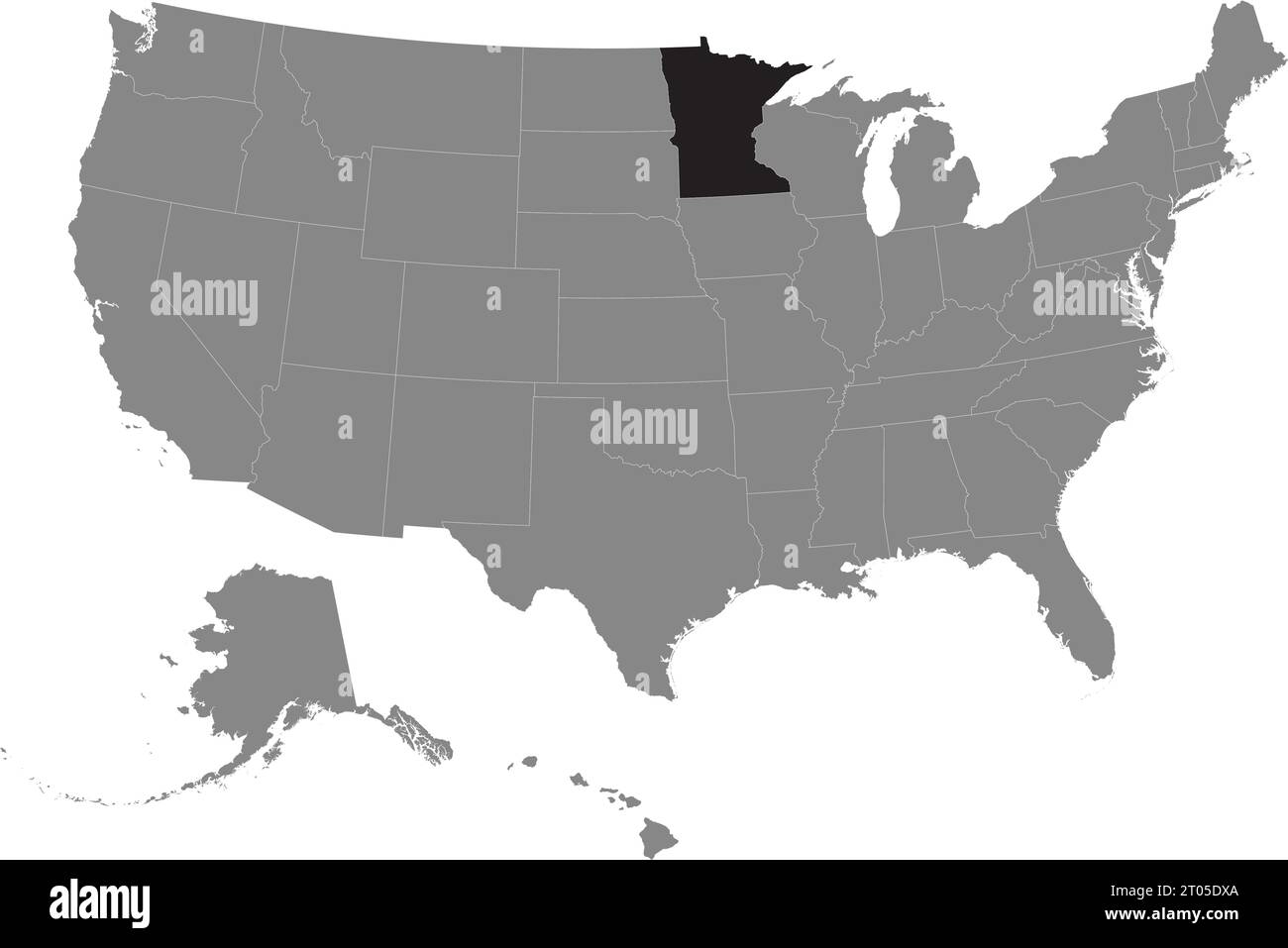 Schwarze CMYK-Bundeskarte von MINNESOTA in detaillierter grauer, leerer politischer Karte der Vereinigten Staaten von Amerika auf transparentem Hintergrund Stock Vektor