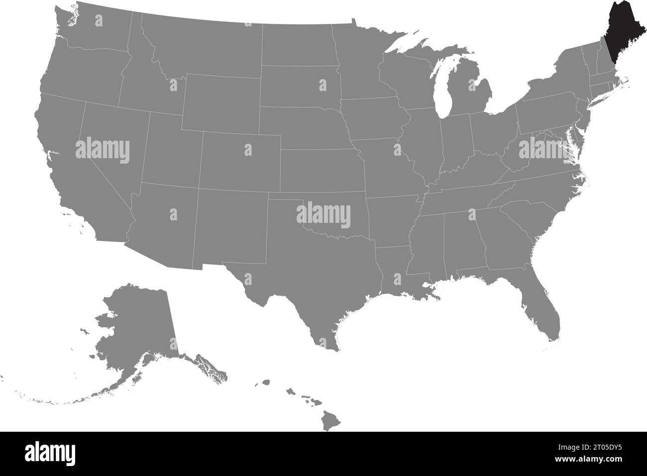 Schwarze CMYK-Bundeskarte von MAINE in detaillierter grauer, leerer politischer Karte der Vereinigten Staaten von Amerika auf transparentem Hintergrund Stock Vektor