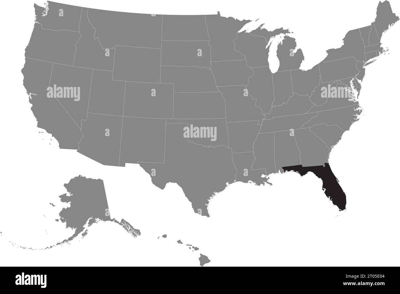 Schwarze CMYK-Bundeskarte von FLORIDA in detaillierter grauer, leerer politischer Karte der Vereinigten Staaten von Amerika auf transparentem Hintergrund Stock Vektor