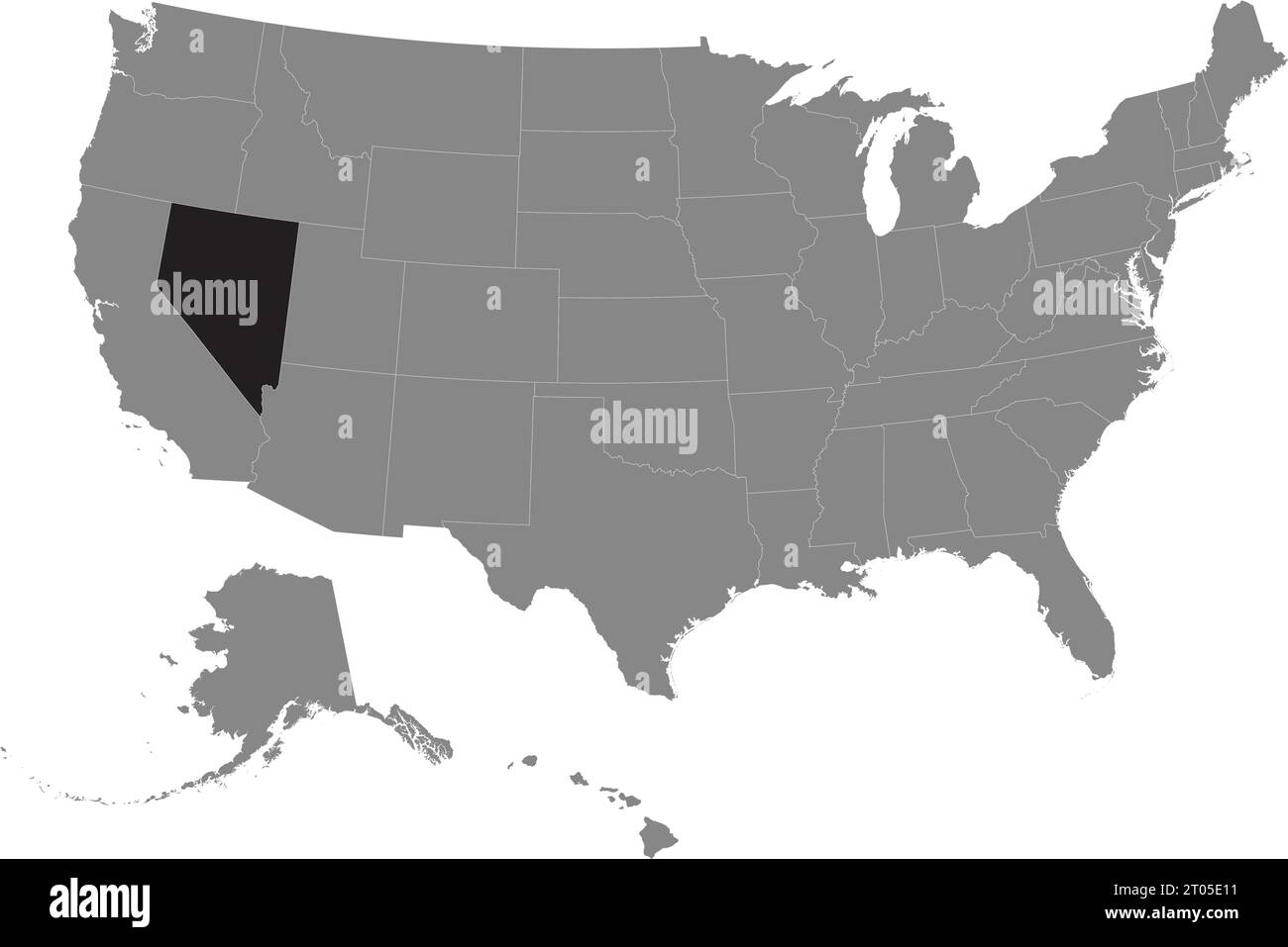 Schwarze CMYK-Bundeskarte von NEVADA in detaillierter grauer, leerer politischer Karte der Vereinigten Staaten von Amerika auf transparentem Hintergrund Stock Vektor