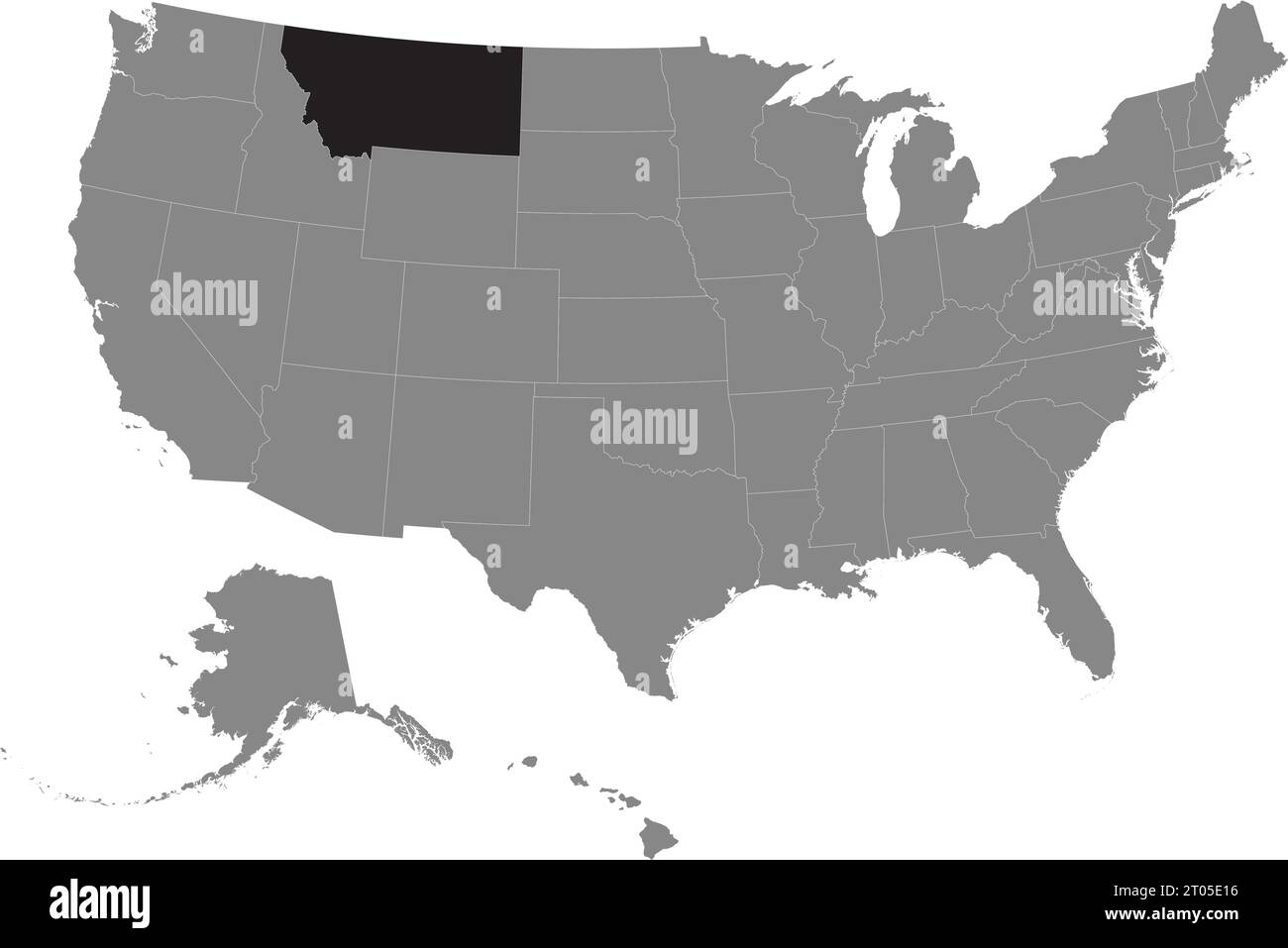 Schwarze CMYK-Bundeskarte von MONTANA in detaillierter grauer, leerer politischer Karte der Vereinigten Staaten von Amerika auf transparentem Hintergrund Stock Vektor