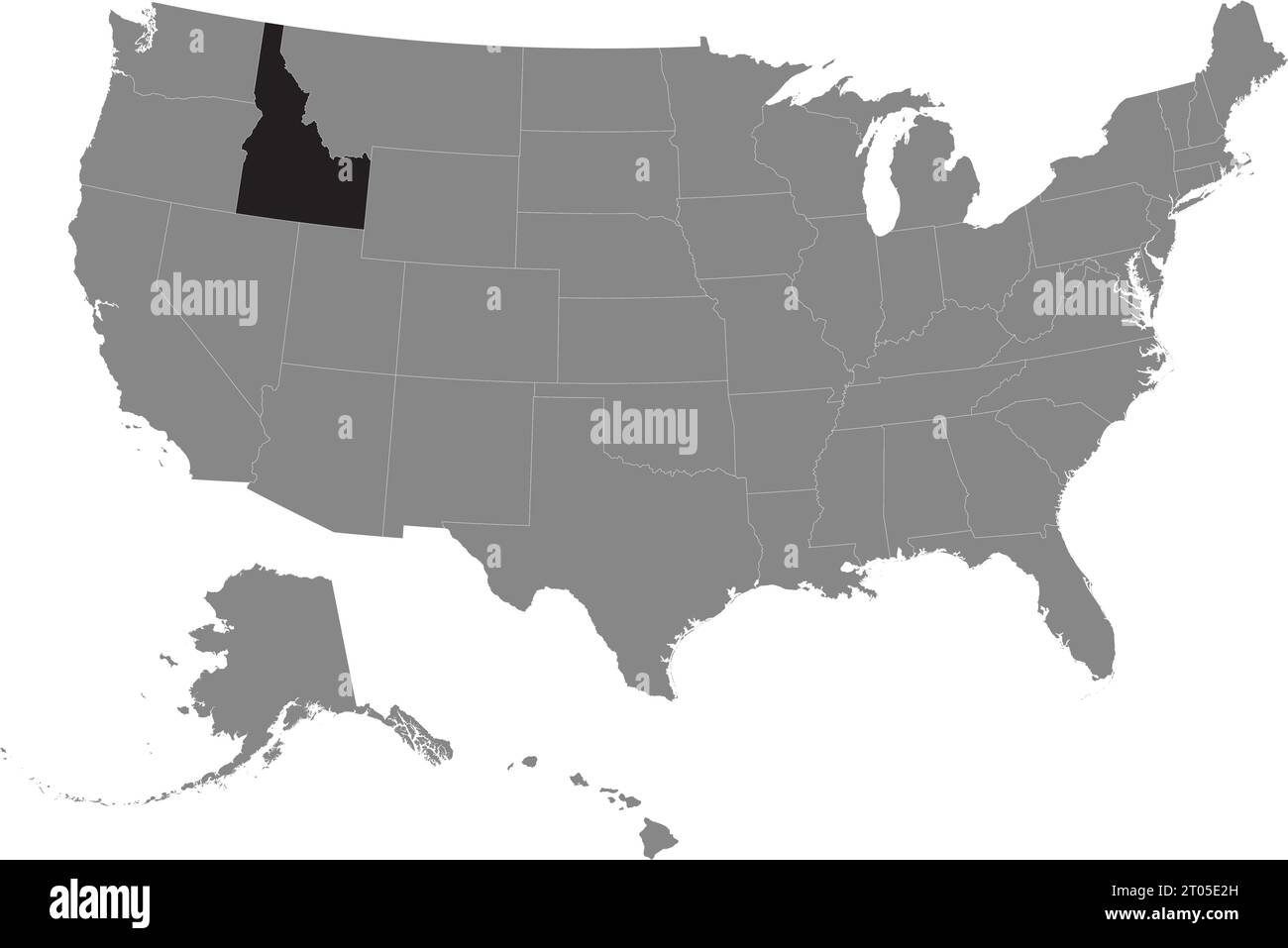 Schwarze CMYK-Bundeskarte von IDAHO in detaillierter grauer, leerer politischer Karte der Vereinigten Staaten von Amerika auf transparentem Hintergrund Stock Vektor