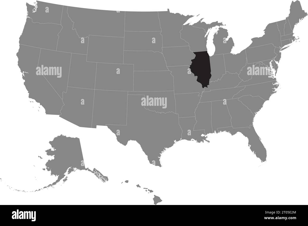 Schwarze CMYK-Bundeskarte von ILLINOIS in detaillierter grauer, leerer politischer Karte der Vereinigten Staaten von Amerika auf transparentem Hintergrund Stock Vektor