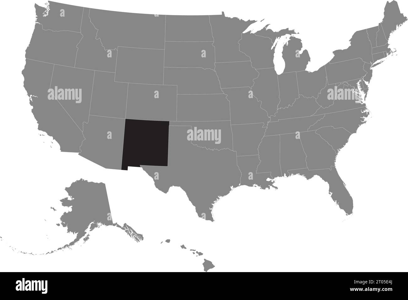Schwarze CMYK-Bundeskarte von NEW MEXICO in detaillierter grauer, leerer politischer Karte der Vereinigten Staaten von Amerika auf transparentem Hintergrund Stock Vektor