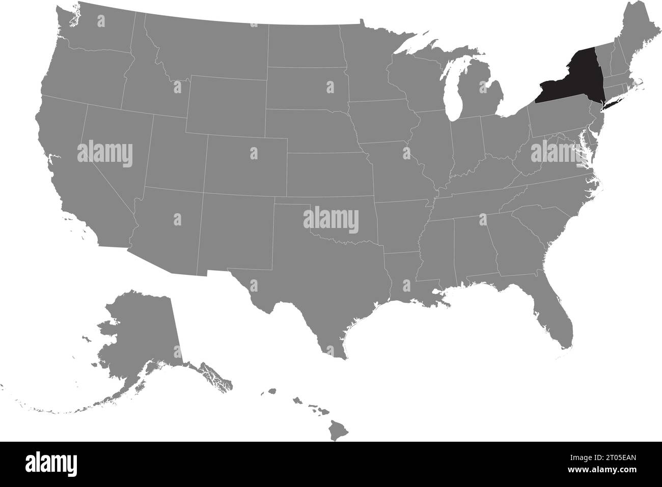 Schwarze CMYK-Bundeskarte von NEW YORK in detaillierter grauer, leerer politischer Karte der Vereinigten Staaten von Amerika auf transparentem Hintergrund Stock Vektor