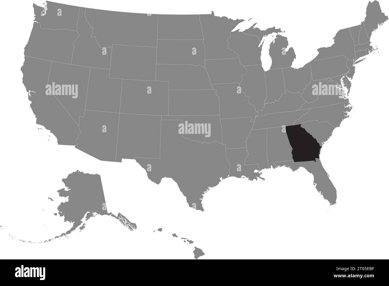 Schwarze CMYK-Bundeskarte von GEORGIA in detaillierter grauer, leerer politischer Karte der Vereinigten Staaten von Amerika auf transparentem Hintergrund Stock Vektor