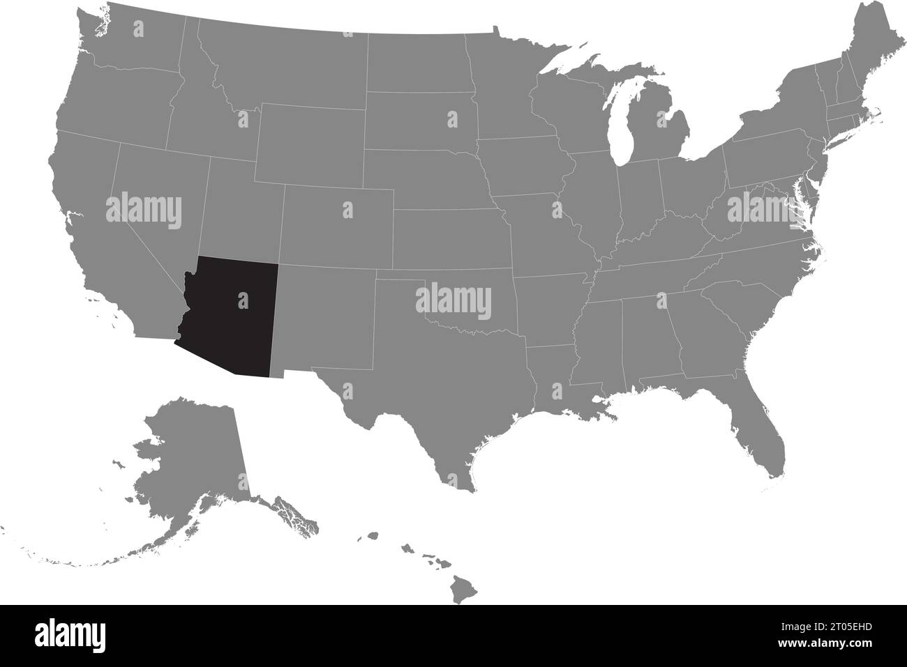 Schwarze CMYK-Bundeskarte von ARIZONA in detaillierter grauer, leerer politischer Karte der Vereinigten Staaten von Amerika auf transparentem Hintergrund Stock Vektor