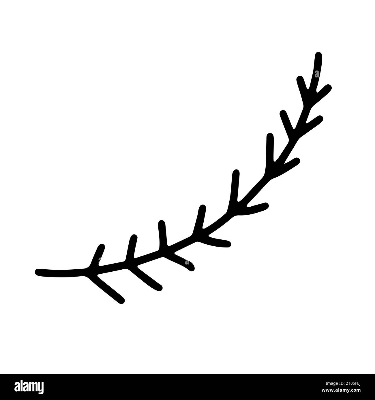 Weihnachtsbaumzweig auf weißem Hintergrund. Niedlicher, dekorativer Kiefernzweig im skandinavischen Stil. Festliches Dekorationselement für Weihnachten, New YE Stock Vektor