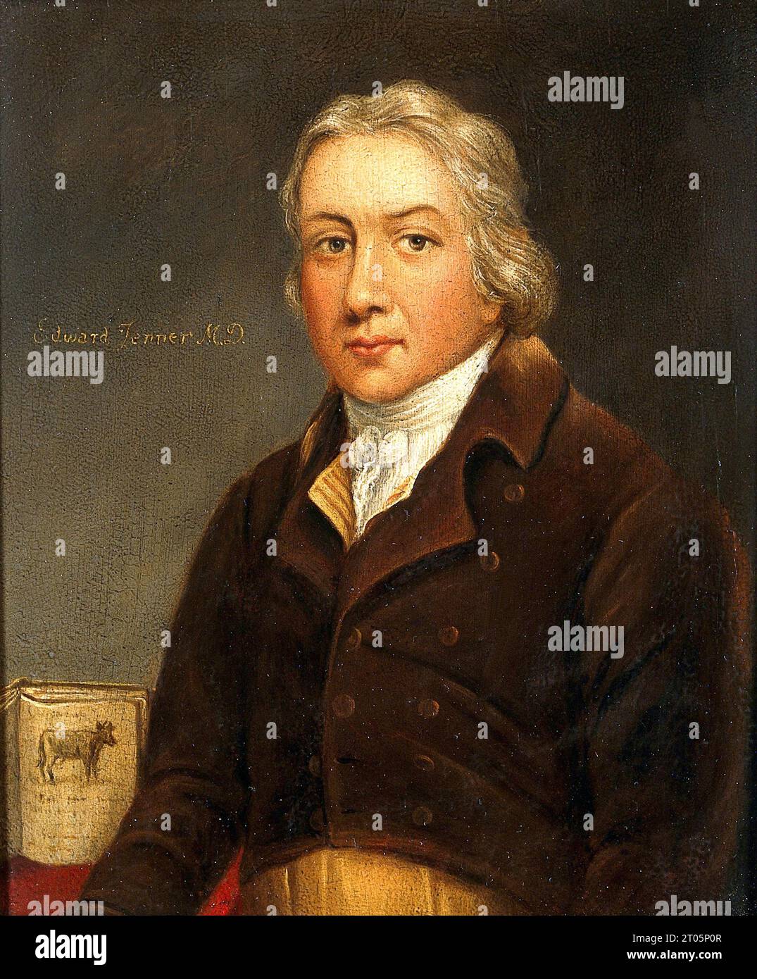 Edward Jenner, 1749–1823, war ein englischer Arzt und Wissenschaftler, der Pionierarbeit beim Konzept von Impfstoffen leistete und den weltweit ersten Impfstoff gegen Pocken schuf. Ölmalerei. Stockfoto