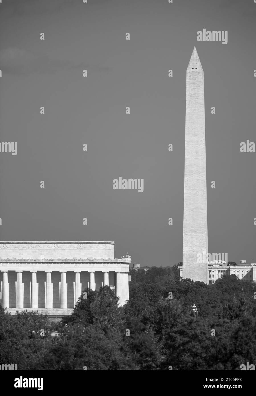 WASHINGTON, DC, USA - Lincoln Memorial, das Washington Monument, US Capitol (L-R). Stockfoto