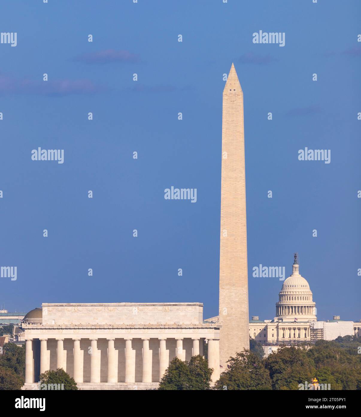 WASHINGTON, DC, USA - Lincoln Memorial, das Washington Monument, US Capitol (L-R). Stockfoto