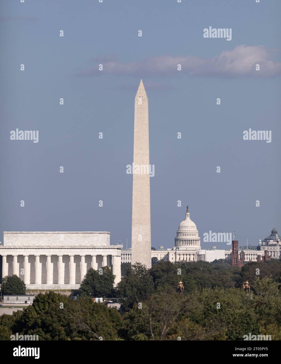 WASHINGTON, DC, USA - Lincoln Memorial, das Washington Monument, US Capitol (L-R). Stockfoto