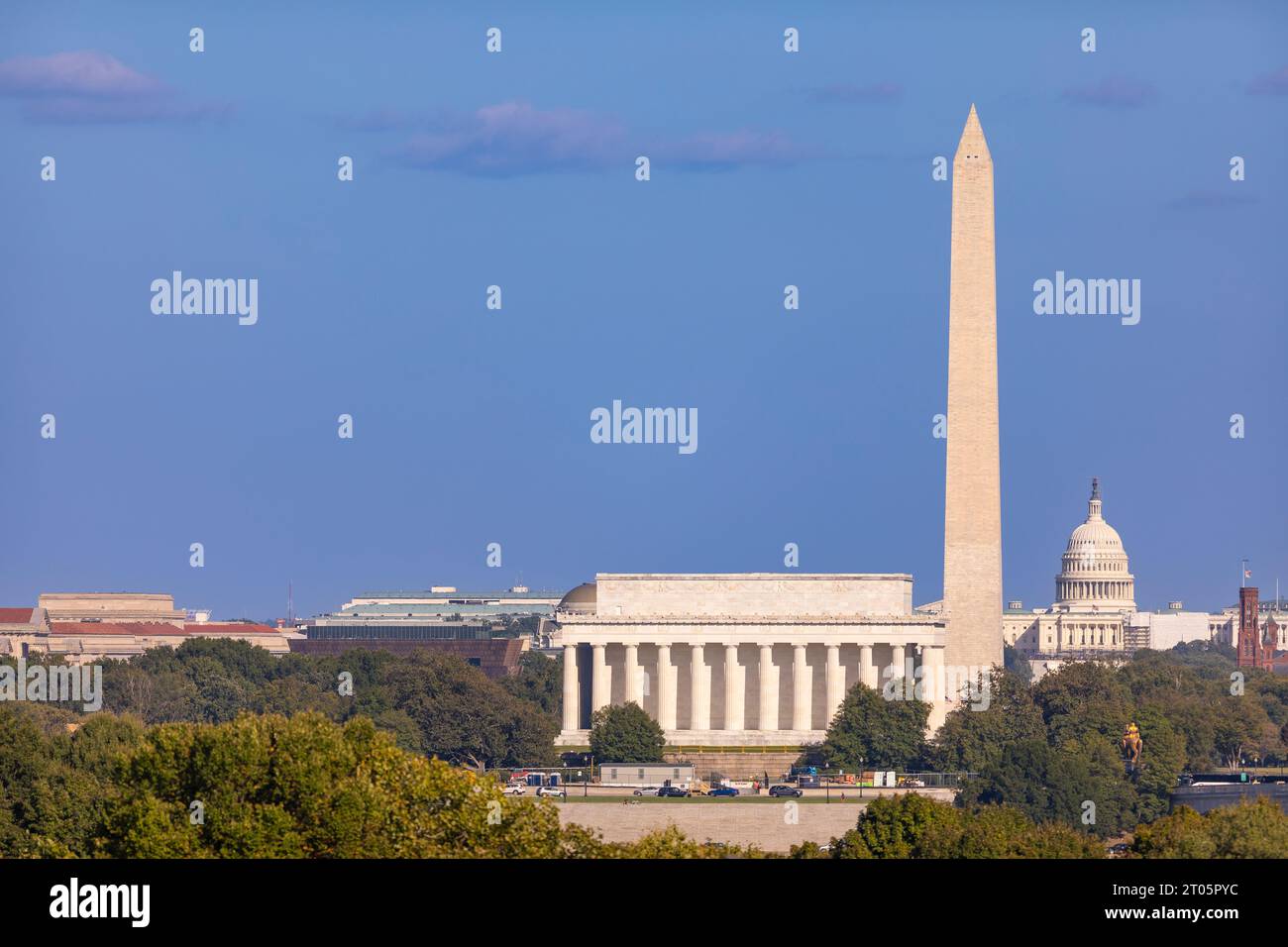 WASHINGTON, DC, USA - Lincoln Memorial, das Washington Monument, US Capitol (L-R). Stockfoto