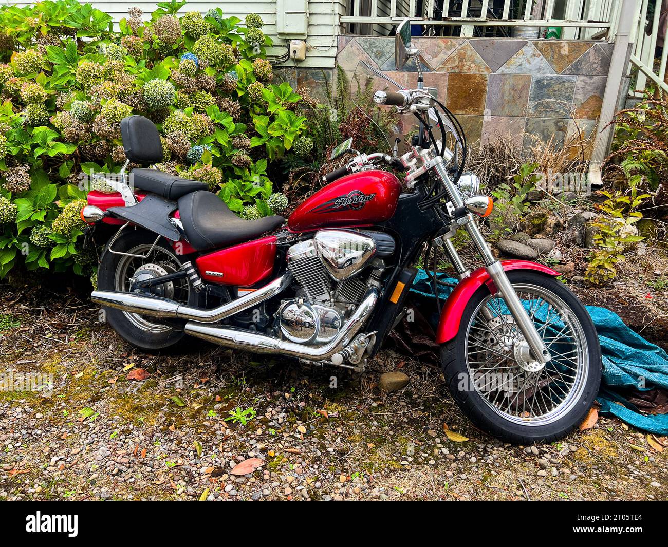 Honda Shadow Vintage Motorcycle Editorial in Oregon Stockfoto