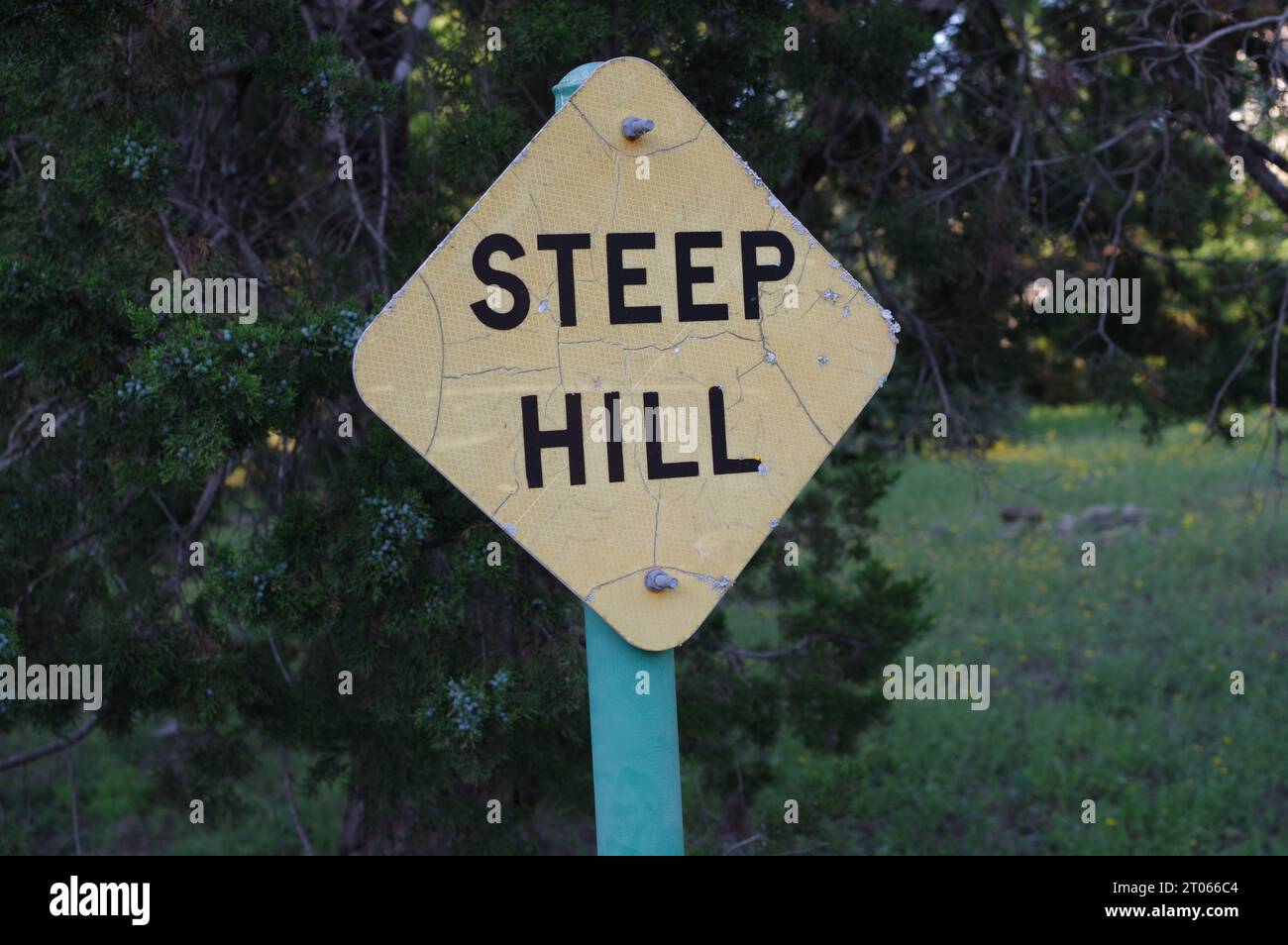 Schild für den steilen Hügel in Brushy Creek, Texas Stockfoto