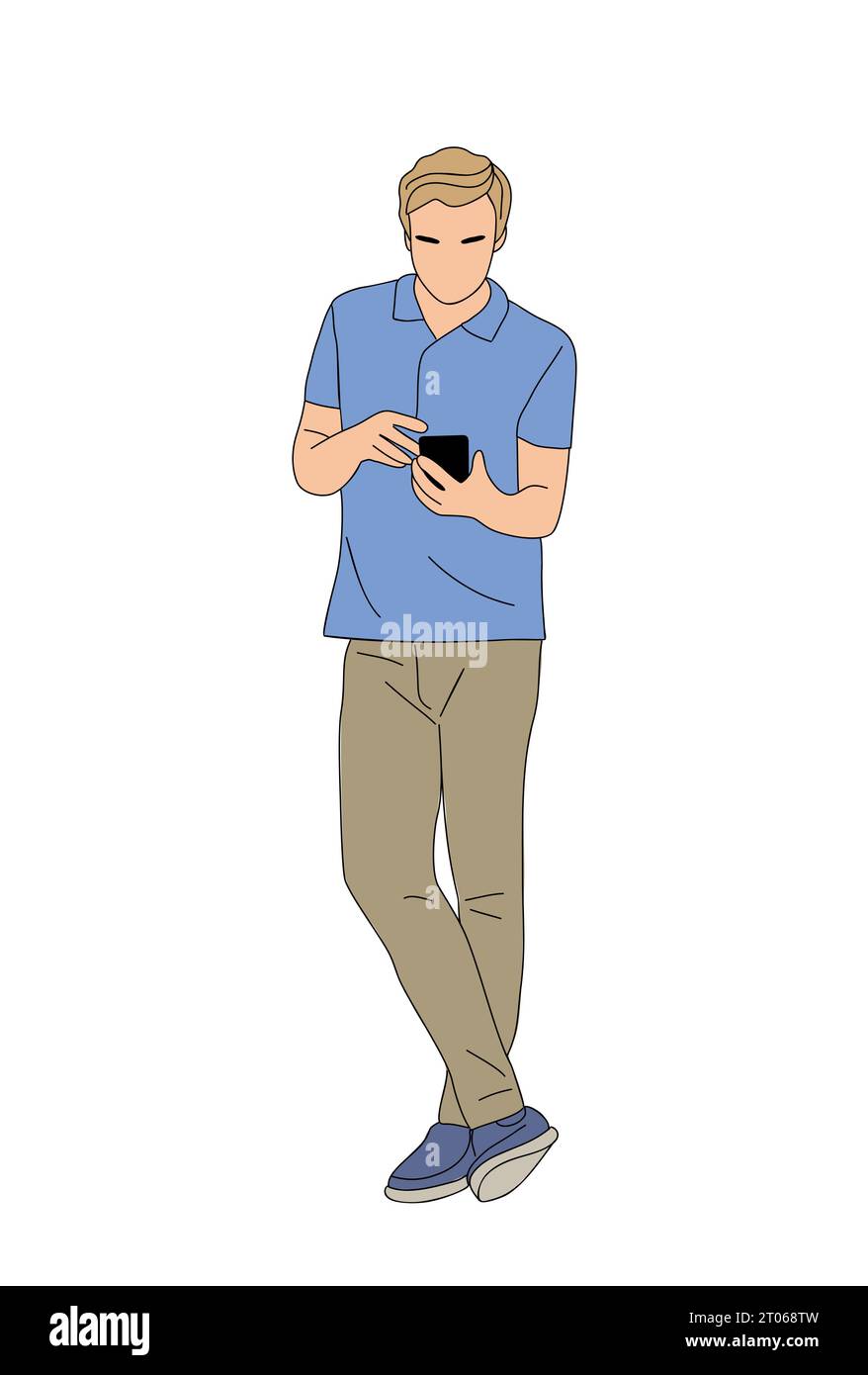 Junger Mann, der hält, mit Handy-Vektor. Stock Vektor
