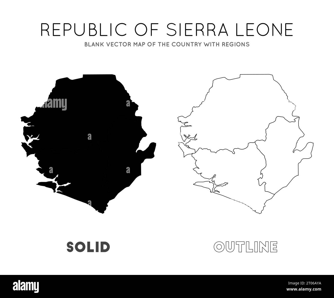 Sierra Leone Karte. Leere Vektorkarte des Landes mit Regionen. Borders of Sierra Leone für Ihre Infografik. Vektorabbildung. Stock Vektor