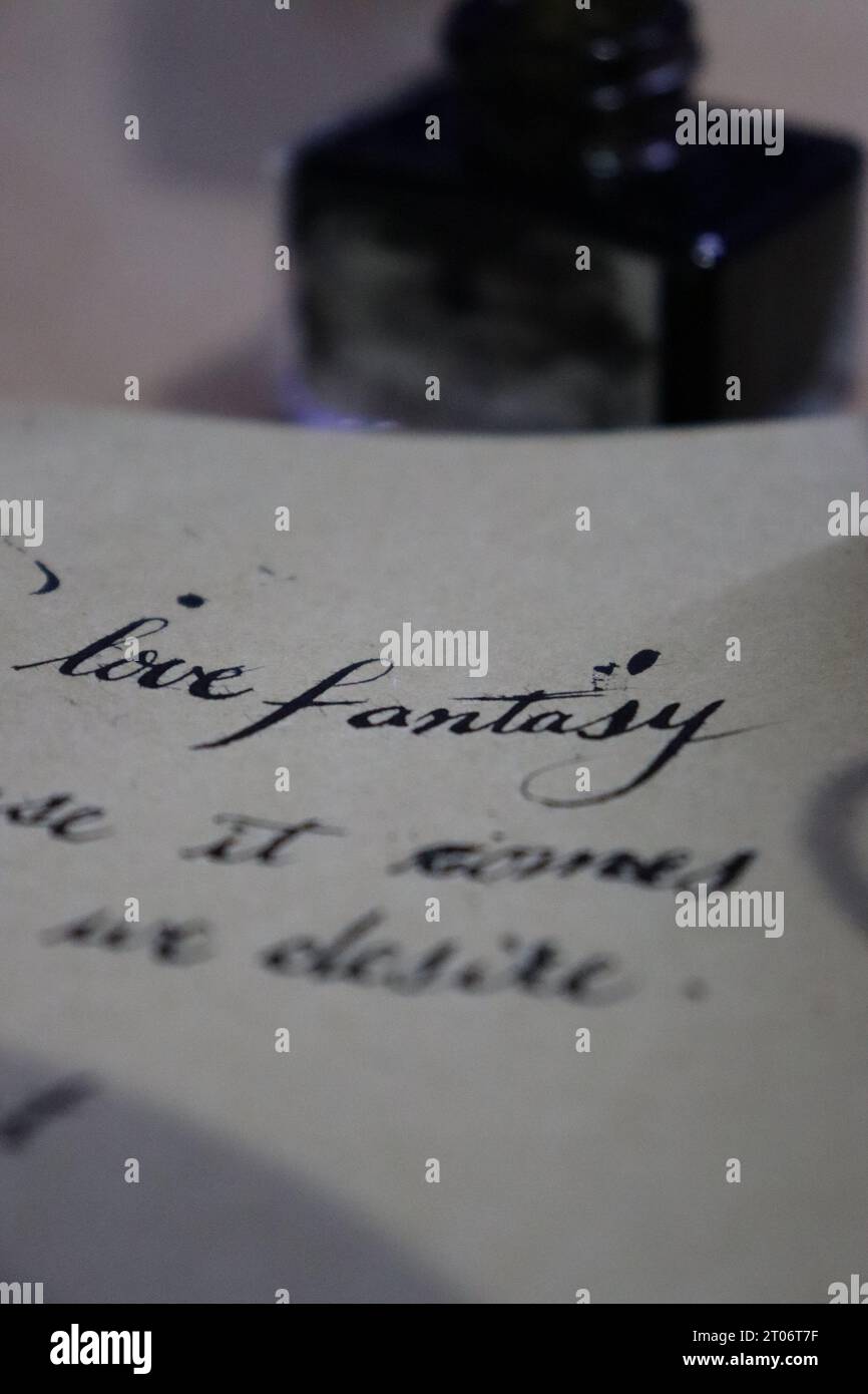 Englische Handschrift Kalligraphie Buchstaben und schöne Suche nach Wort Stockfoto