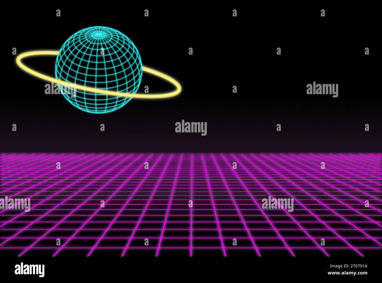 3D-Raster aus den 80er Jahren mit saturn oben. Stockfoto