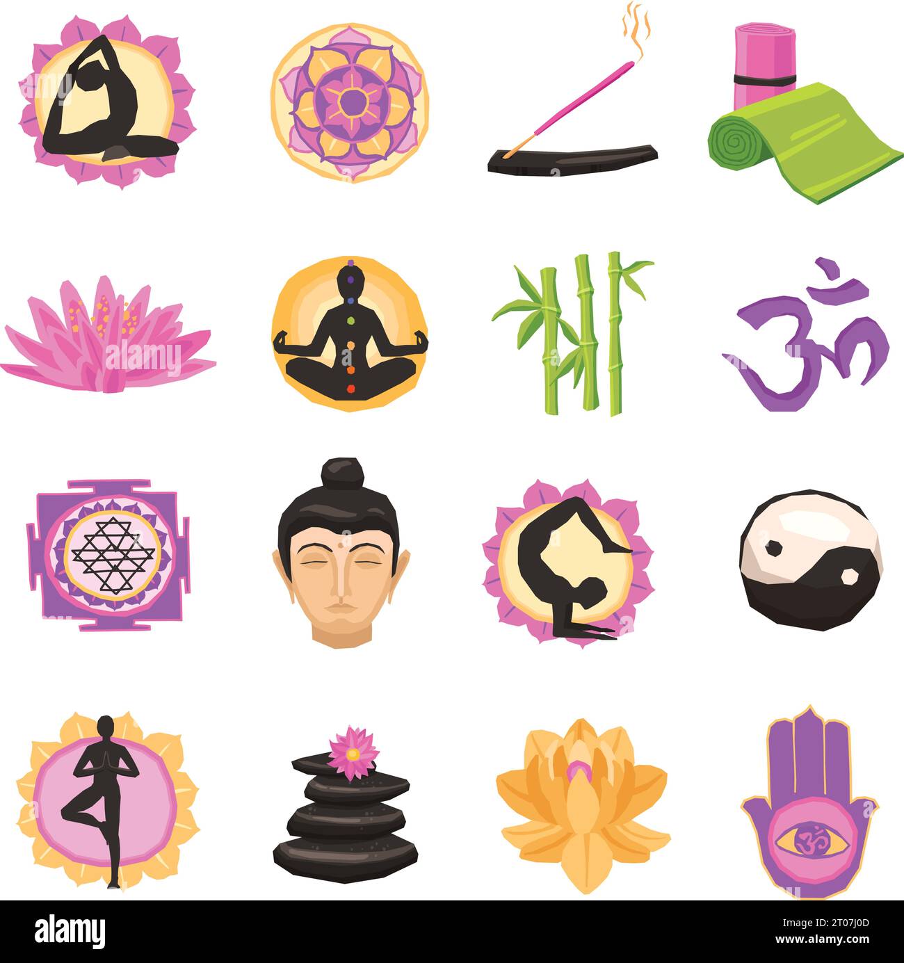 Symbole für Yoga und alternative Wellness-Therapie und Körperbehandlung setzen isolierte Vektordarstellung Stock Vektor