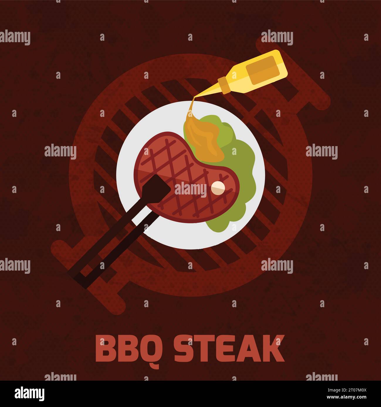 BBQ Poster mit gegrilltem Fleischsteak und Senfsoße Vektorgrafik Stock Vektor