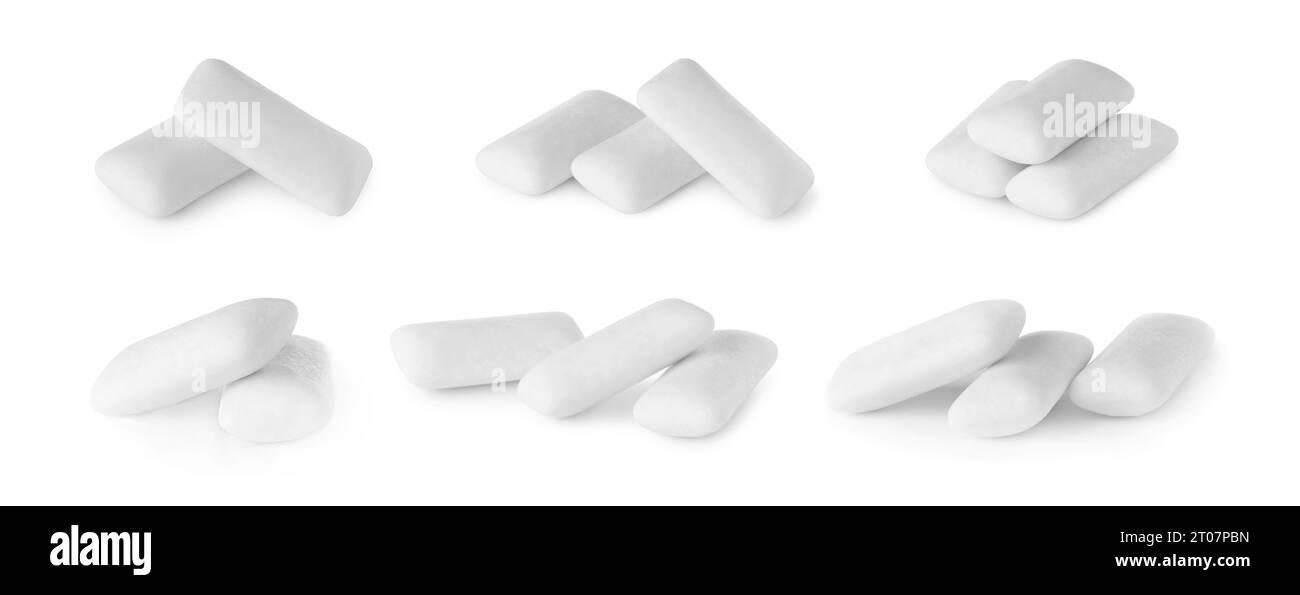 Pellet Kaugummi isoliert auf weiß, Set Stockfoto
