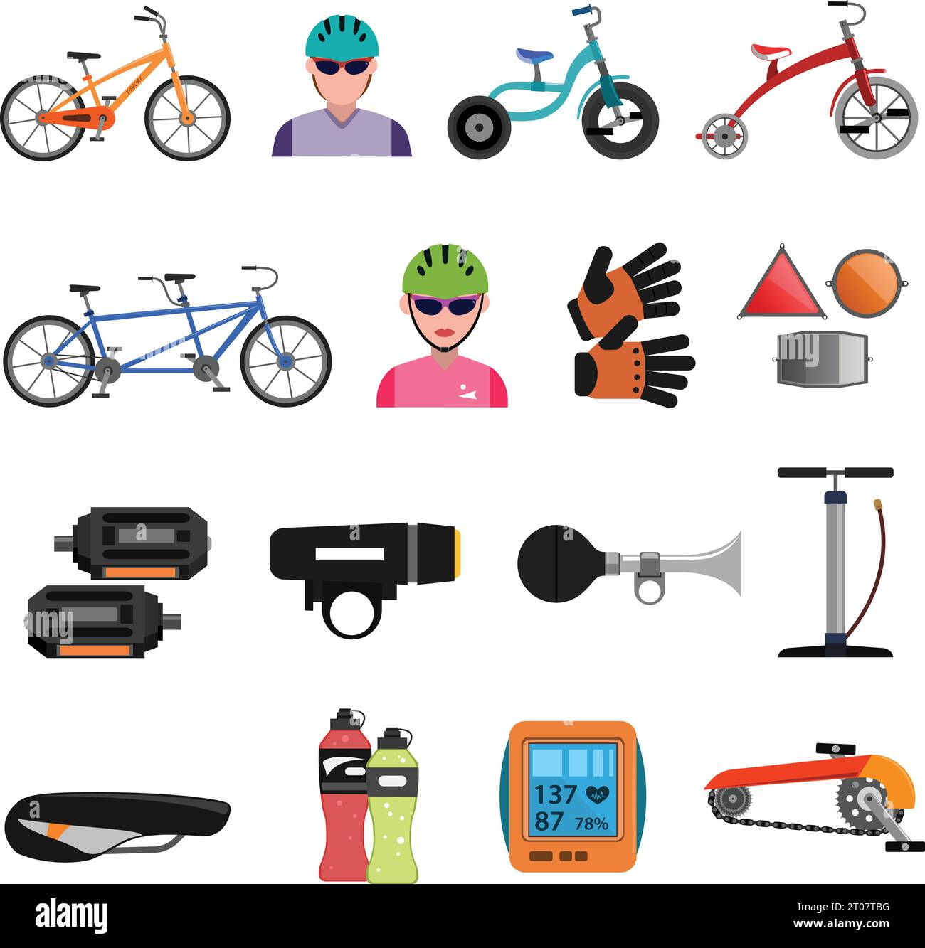 Fahrrad Sport Icons Flat Set mit Fahrrad Zubehör isoliert Vektor-Illustration Stock Vektor