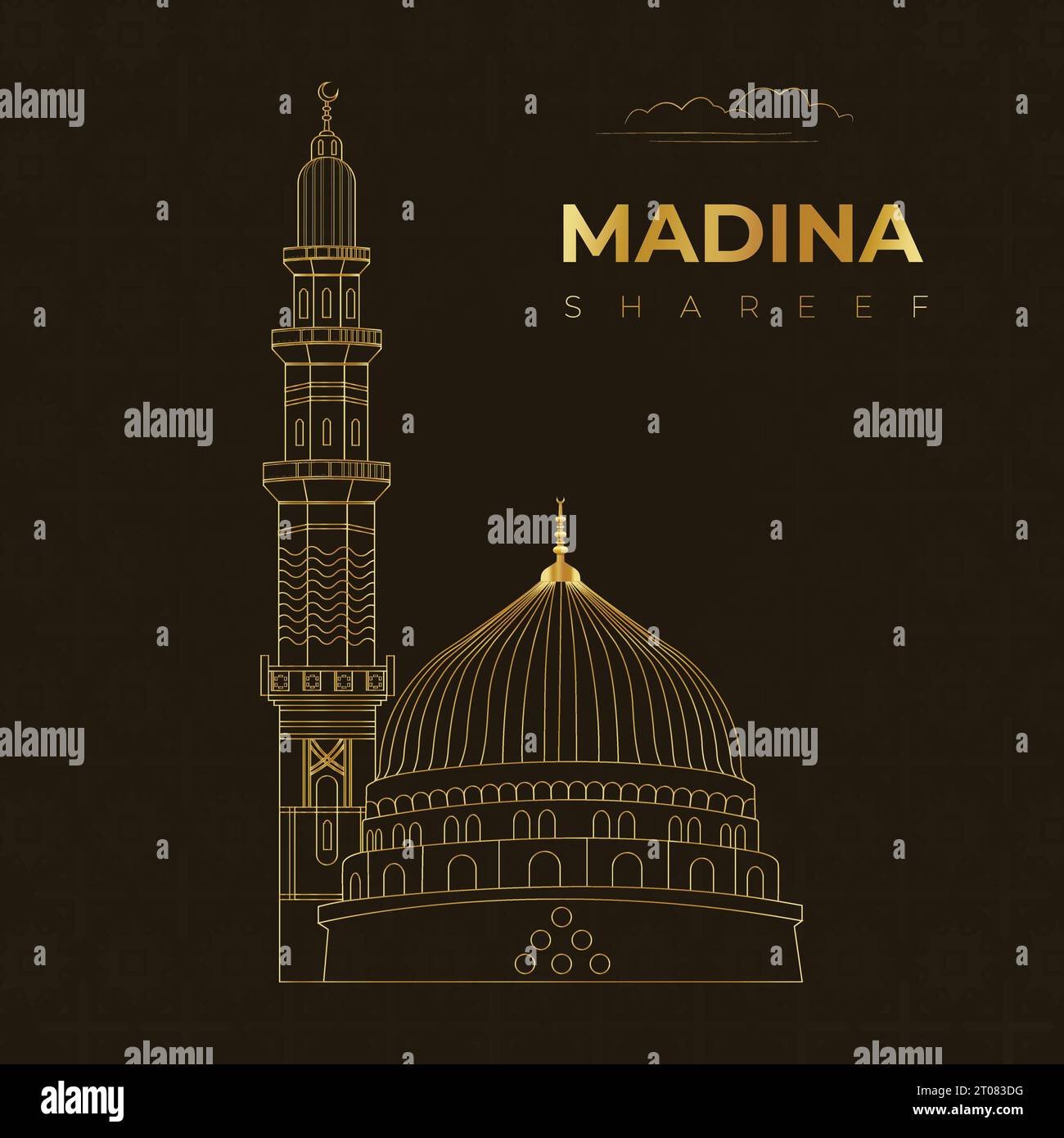 Masjid nabawi in madina tun nabi Linie Kunst in goldenen Stil Vektor Illustration, isoliert auf Hintergrund Stock Vektor