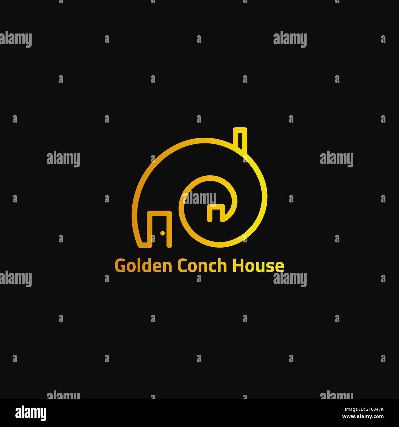 Goldfarbenes House-Logo mit Muschelform. Stock Vektor
