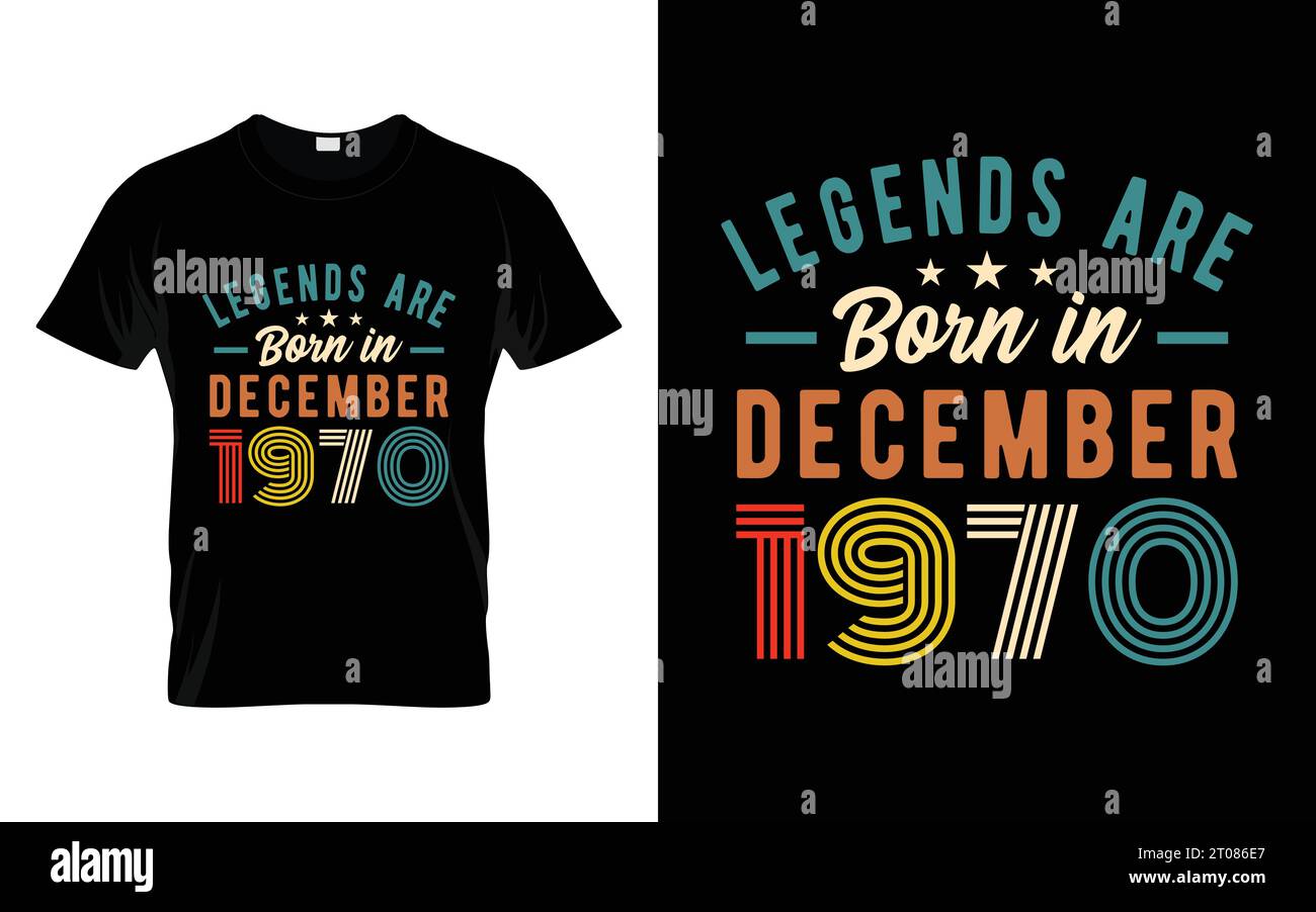 53. Geburtstag T-Shirt Legends sind geboren im Dezember 1970 Happy Birthday Gift T-Shirt Stock Vektor