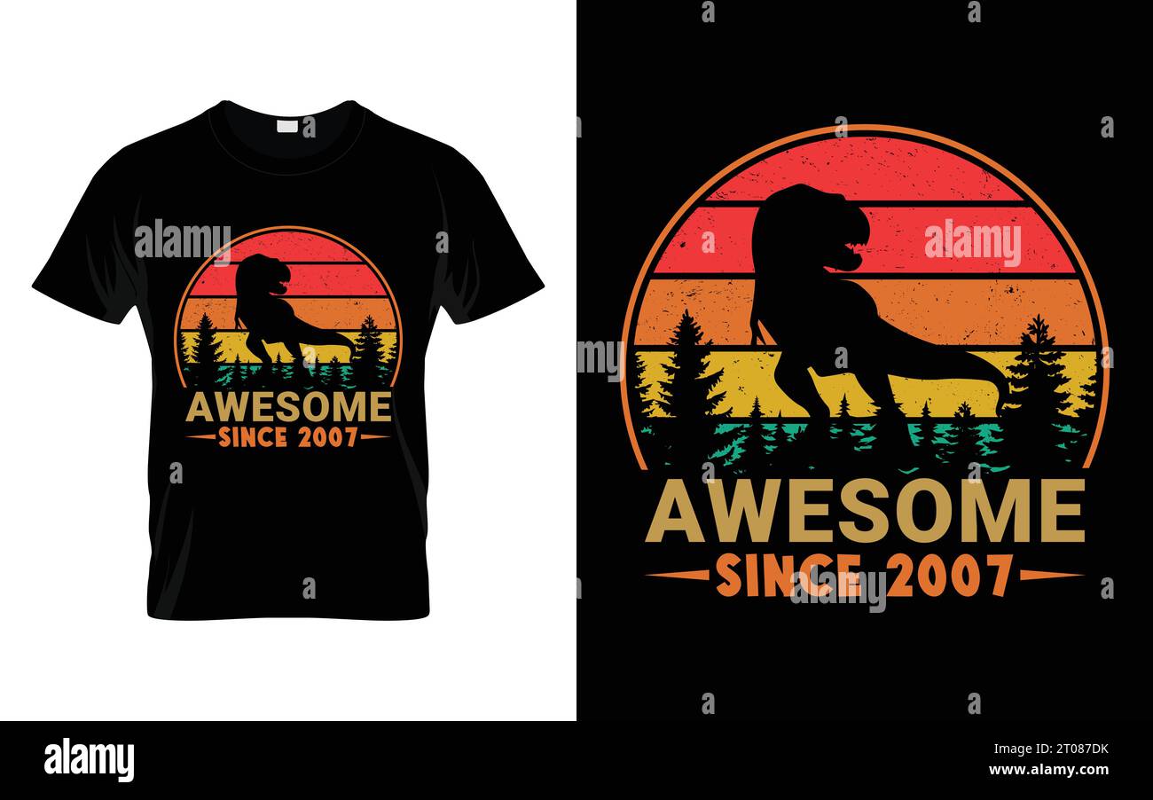 Awesome since 2007 16th Birthday Jungen Mädchen Dinosaur T Rex Retro Vintage Happy Birthday T-Shirt Stock Vektor