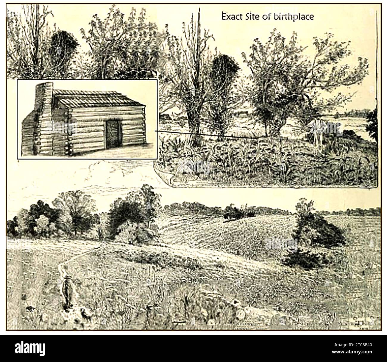 Geschichte von Präsident Abraham Lincoln - Land und Gebäude in Verbindung mit der Geburt 0f Abraham Lincoln Stockfoto