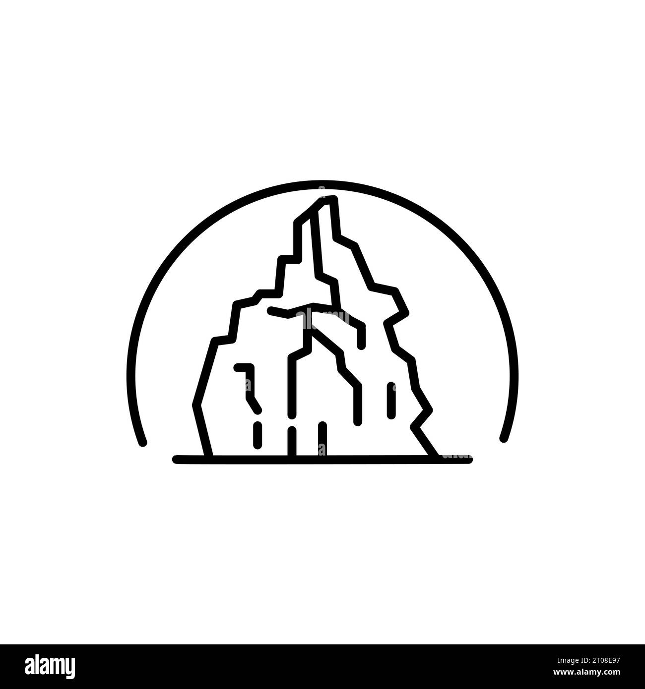 Symbol für Canyon-Kontur. Dünne Linie schwarzes Canyon-Symbol, flacher Vektor einfache Elementillustration von bearbeitbaren Denkmälern Konzept isolierter Strich auf wh Stock Vektor