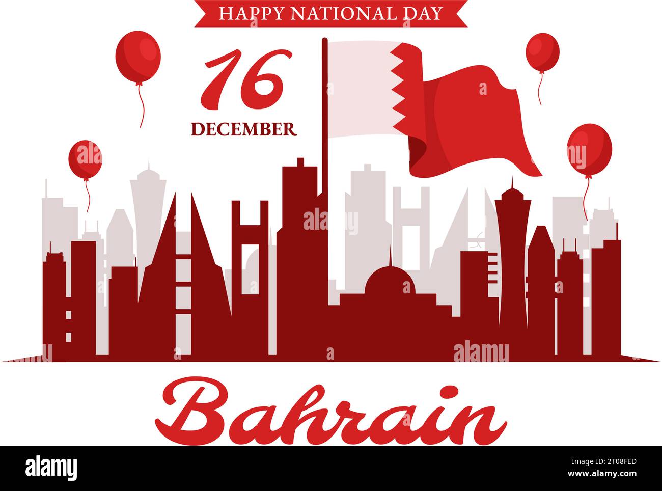 Bahrain Nationalfeiertag oder Unabhängigkeit Vektor Illustration am 16. Dezember mit welliger Flagge im flachen patriotischen Feiertag Cartoon Hintergrund Design Stock Vektor