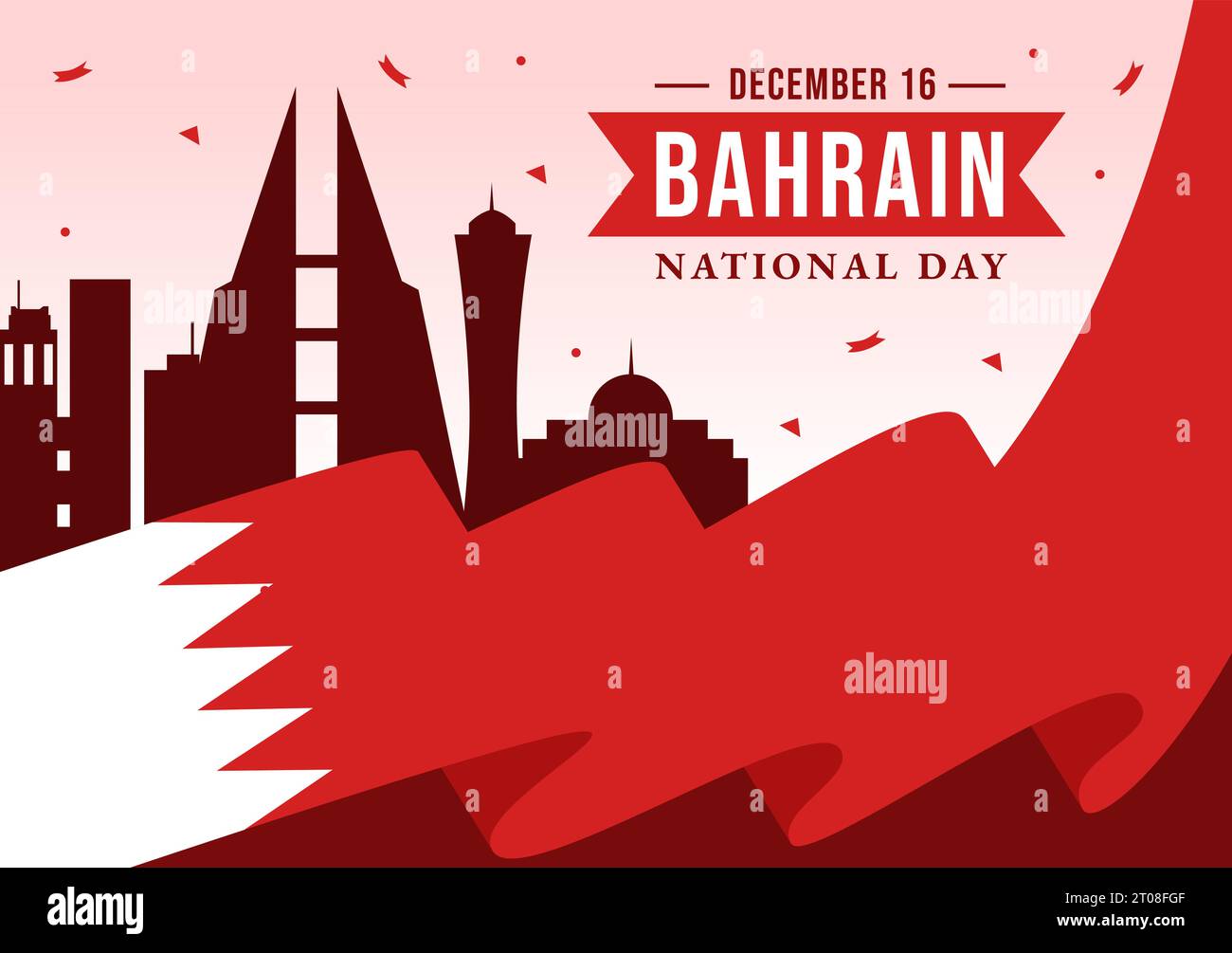 Bahrain Nationalfeiertag oder Unabhängigkeit Vektor Illustration am 16. Dezember mit welliger Flagge im flachen patriotischen Feiertag Cartoon Hintergrund Design Stock Vektor